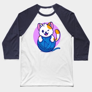 Cute Cat Playing Yarn Ball Cartoon Baseball T-Shirt